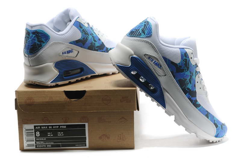 Air Max 90 Hyperfuse fourrure Chaussures Hommes Cartes Blanc Bleu (3)